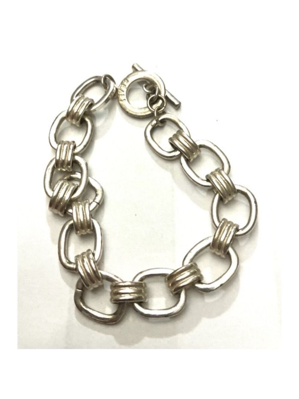 Chaps Interconnected 7.5” Oval Links Bracelet Silver